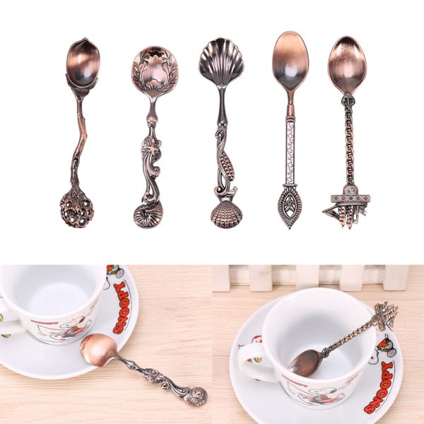 

5 шт. / компл. кухня столовая бар винтаж королевский стиль бронза резные маленькая ложка кофе столовые приборы столовые приборы мини десертн