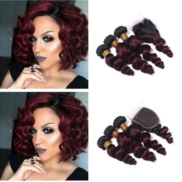 Hot Selling Dark Root Ombre Hair Bundles With Lace Closure Human