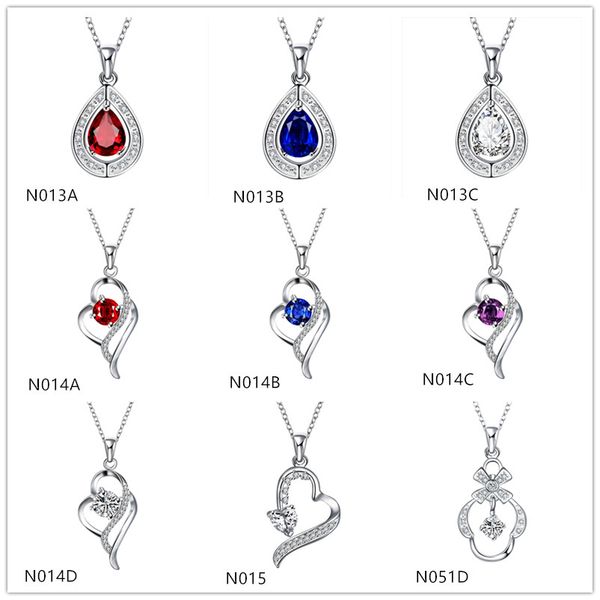 

mix order fashion women's gemstone 925 silver plated necklace pendants 10 pieces mixed style,wholesale sterling silver pendant necklace