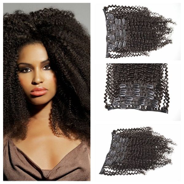 3A 3B 7 pezzi / set Estensioni dei capelli clip-in umani al 100% Clip su estensione capelli ricci afro crespi intrecciati 120g nero naturale G-EASY