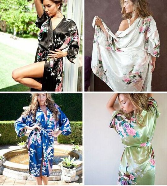 

womens solid royan silk robe ladies satin pajama lingerie sleepwear kimono bath gown pjs nightgown 17 colors#3698, Black;red