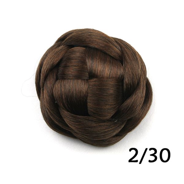 

wholesale-light brown braided bun hairpieces, hair bun chignon, hairbun, synthetic hair scrunchies, color 2/30, Black;brown