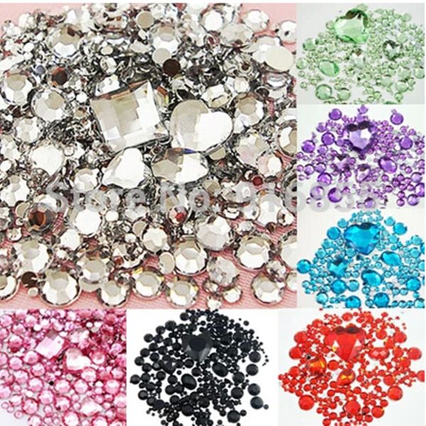 Atacado-Transparente Tamanho misto/formato Flat Back Strass 1100PCS 3D Acrílico Flatback Strass DIY Case para telefone Estojo para telefone Unhas art design deco suprimentos