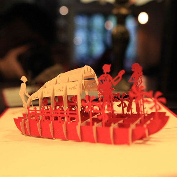 

west lake wupeng boats 3d pop up gift & greeting blessing cards handmade paper birthday christmas valentine's day cards ing