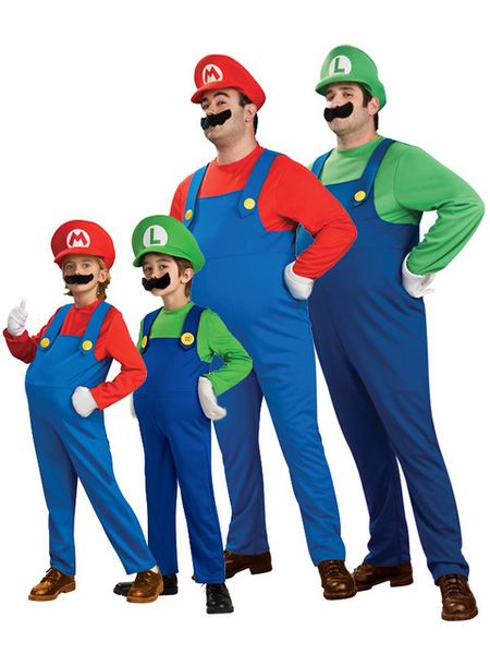 

halloween cosplay costumes for super mario luigi brothers fancy dress up party cute costume for children cs003, Black;red