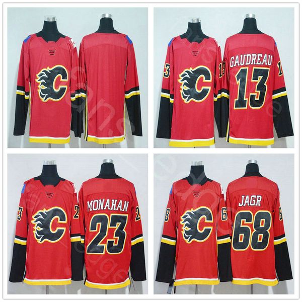 

2018 New Season Calgary Flames #68 Jaromir Jagr Jersey Home Red Stitched 13 Johnny Gaudreau 23 Sean Monahan Blank Hockey Jerseys Mix Order