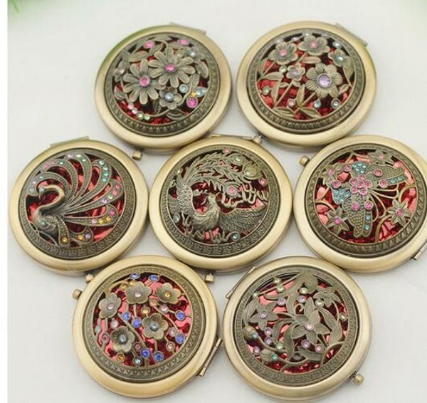 

vintage peacock peafowl metal portable pocket mirror two-sides folding makeup mirror cosmetic makeup mirror xb1