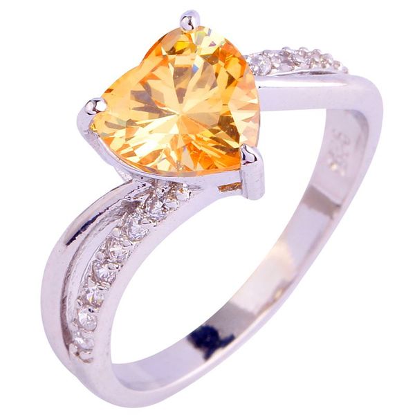 

fashion jewelry champagne morganite 18k white gold plated silver ring size 6 7 8 9 10 wholesale, Golden;silver