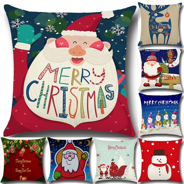 

new pillow case santa claus christmas tree snowman elk pillow case cotton linen pillowcase home sofa car decor 45*45cm in stock wx-p06