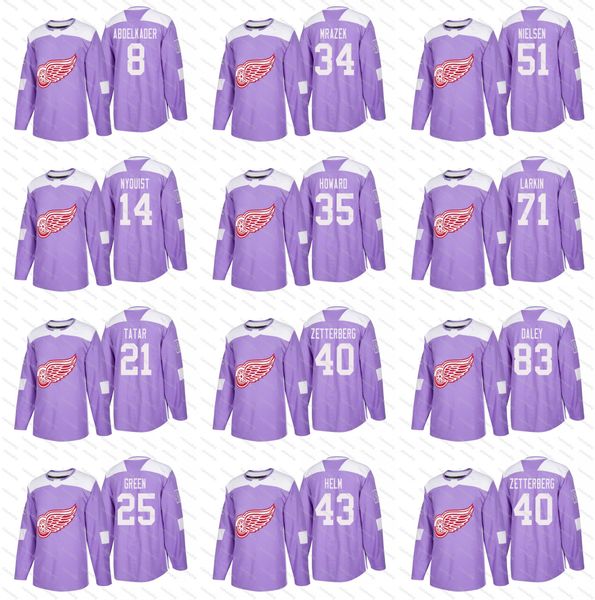 

2018 Purple Fights Cancer Detroit Red Wings Dylan Larkin Henrik Zetterberg Helm Howard Mrazek Green Tatar Nyquist Abdelkader Hockey Jerseys