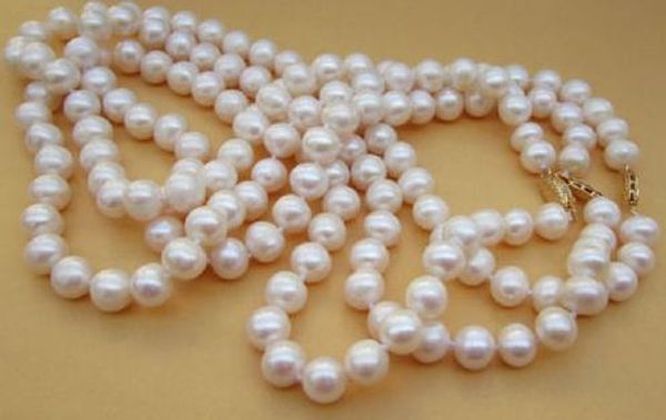 

3pc beautiful 9-10mm south sea white natural pearl necklace 18" 14k yellow clasp, Silver
