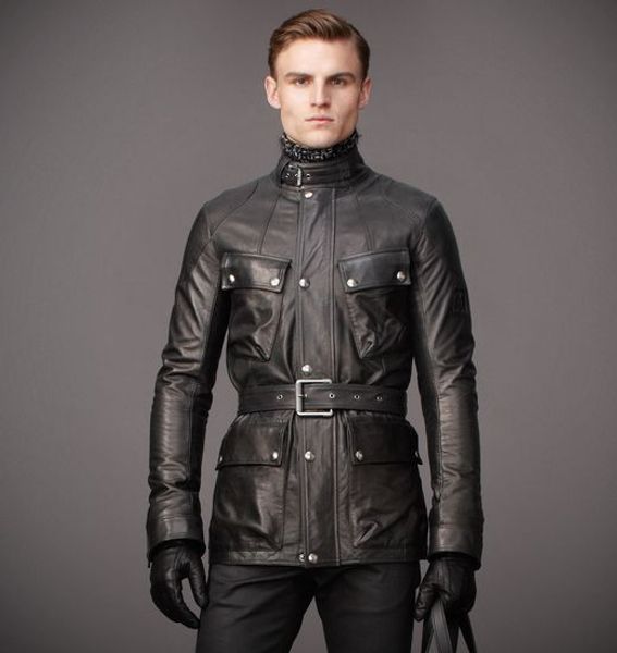 

latest men leather jackets army leather jackets upper thigh length with a belt to adjust your body shape winter warm jackets first choice, Black