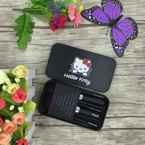 

hello kitty make up cosmetic brush 7pcs/set kit makeup brushes black iron case/toiletry beauty appliances hello kitty makeup brush set