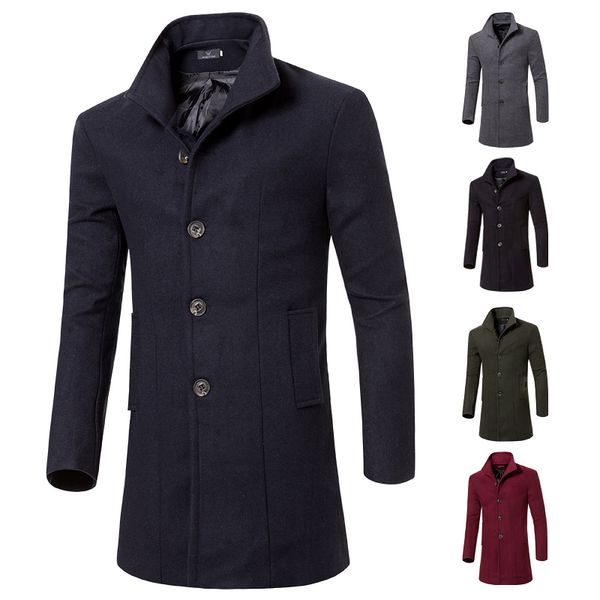 

new men winter long trench woolen coat men casual warm wind coats, Black