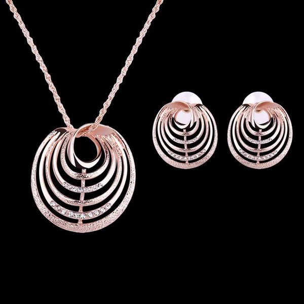 

necklace earrings jewelry set fashion high grade women rhinestone 18k gold plated alloy geometric circles wedding jewelry 2-piece set js269, Silver