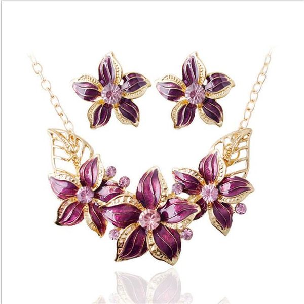

18k gold plated austrian crystal enamel flower jewelry sets fashion african necklace and earring set for women, Silver