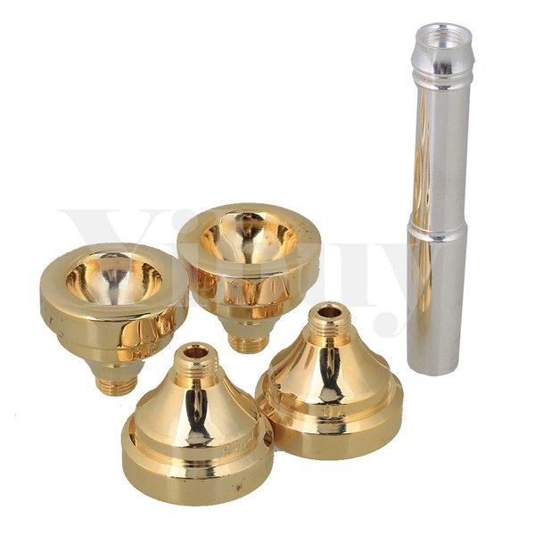 

wholesale-4 golden trumpet head cups + silver plated brass trumpet mouthpiece