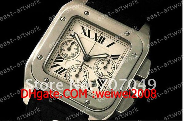 

new arrival automatic chronograph watch asia 7750 automatic chrono movement black leather strap, Slivery;brown