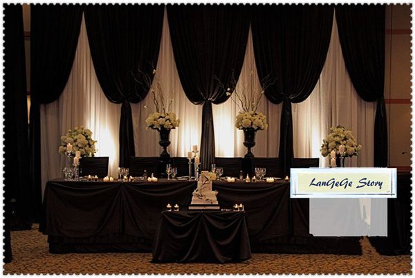 2020 Romantic White And Black Ice Silk Wedding Backdrops For