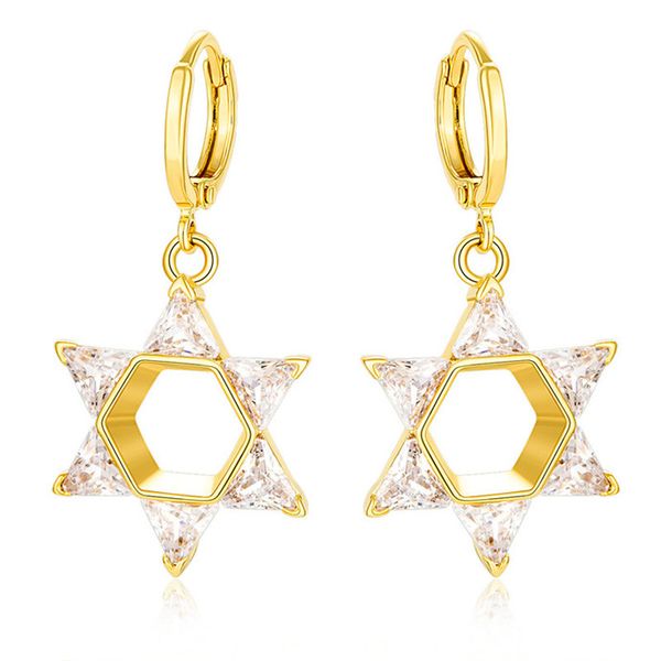 

Новый горячий Кристалл Звезда Давида серьги для женщин мужчины золотой цвет куби