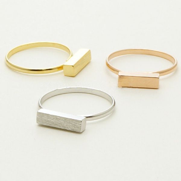

10 / pc the type of bar rings 18k gold plated geometric cuboid ringsleisure jewelry rings wholesale, Golden;silver