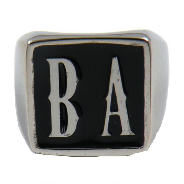 

fanssteel custom made stainless steel mens wemens signet jewelry initials alphabet ba name letters ring set brothers sisters gift 2 lettes, Silver