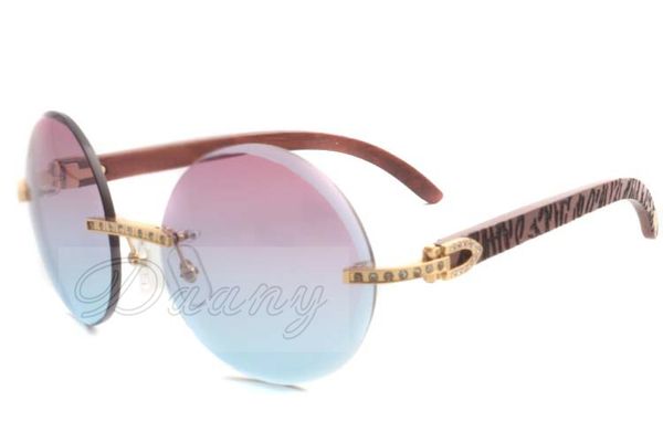 

2019 two tone lens, gradient lens, diamonds sunglasses 3524012 with natural tiger wood arms, gold size: 56-18-135 mm, White;black