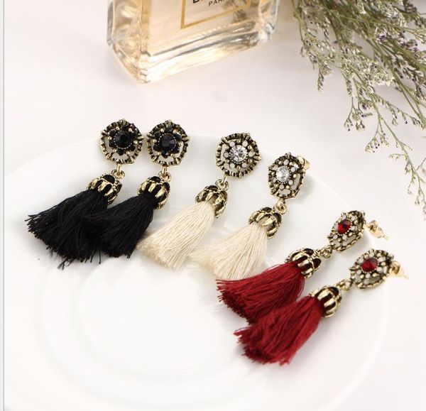 

boho веревка кисточкой серьги старинные золотые серьги на крючках для женщин девушки этнические чешские ювелирные изделия s442, Silver