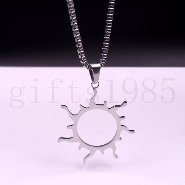 

sun pendant stainless steel silver charm & 24inch box necklace chain