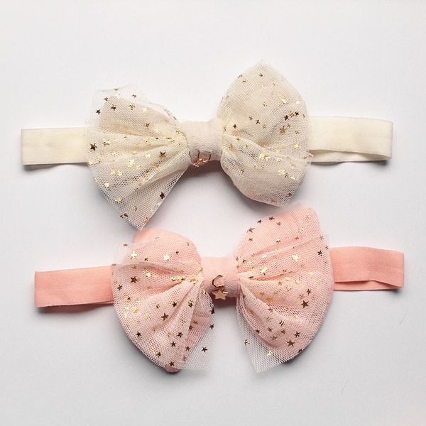 

10pcs new baby korea style princess hair clips lovely 10cm gauze bows baby kids hairpin with mini stars white hairbands peach headbands, Slivery;white