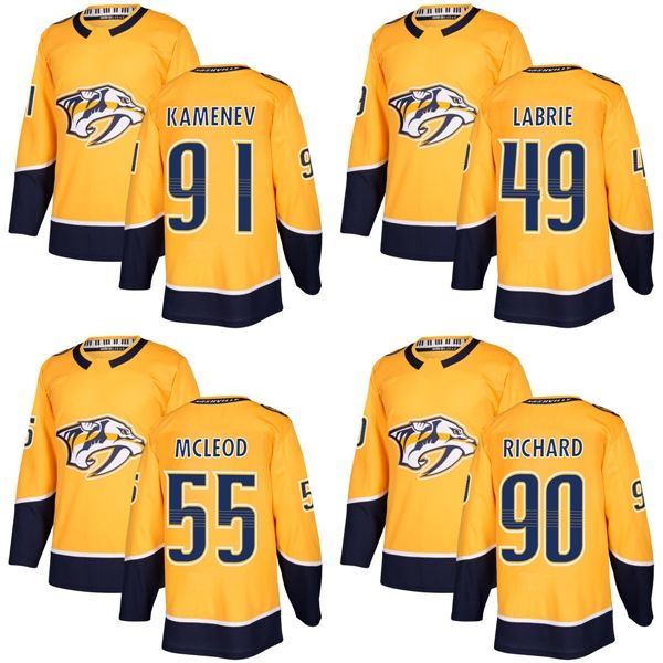 

2017 new brand mens nashville predators 49 pierre-cedric labrie 55 cody mcleod 90 richard 91 kamenev gold ice hockey jerseys accept custom, Black;red