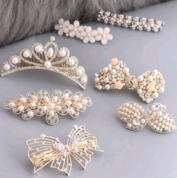 

10pcs/lot pearl hair clips barrettes accessories flower ornaments for jewelry gift hj001, Golden;silver
