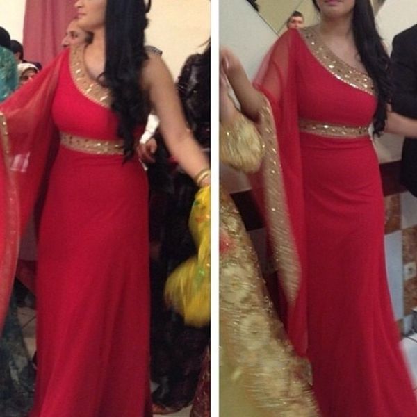 

red dubai arabic kaftan evening dresses 2018 with gold beaded crystal one shoulder abaya dubai chiffon formal pageant prom gowns, Black;red