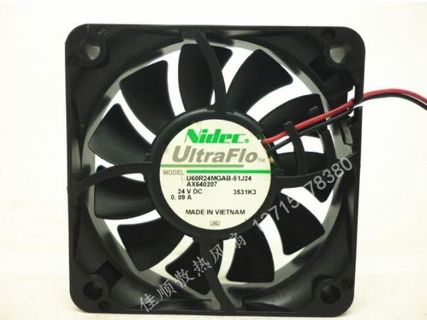 NIDEC U60R24MGAB-51J24 AX640207 24V 0,09A 60*60*15MM Ventola di raffreddamento idraulica a 2 fili da 6 cm