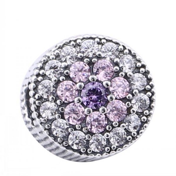 

New European Beads Clear/Pink AAA CZ Crystal Pave Sparkly Charms 925 Sterling Silver Fine Jewelry For Women Bracelets DIY Making HB623