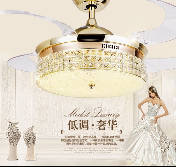 

remote control crystal ceiling fan lamp 42inch living room dining room minimalism modern fan lights ceiling crystal led fans