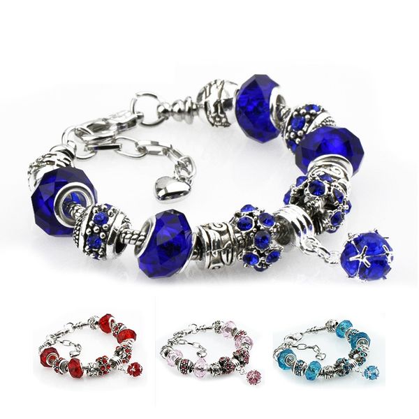 

4 colors fashion 925 sterling silver daisies murano glass&crystal european charm beads fits charm bracelets style bracelets, Golden;silver