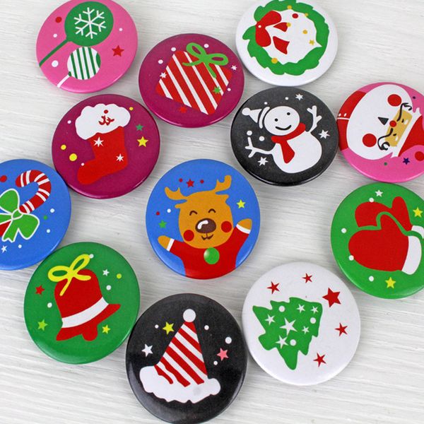 

christmas id badge holiday party children favors santa claus snowman xmas tree patterns button brooch pin new year gift ic847
