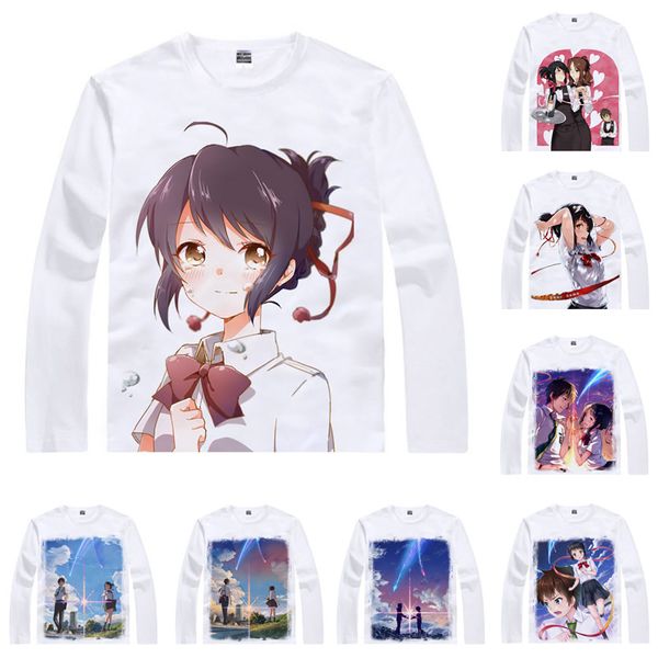 

anime shirt your name kimi no na wa t-shirts multi-style long sleeve tachibana taki miyamizu mitsuha cosplay motivs kawaii shirts, White;black