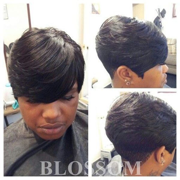 New Pixie Cut Human Natural Hair Wig Rihanna Black Short Cut Wigs