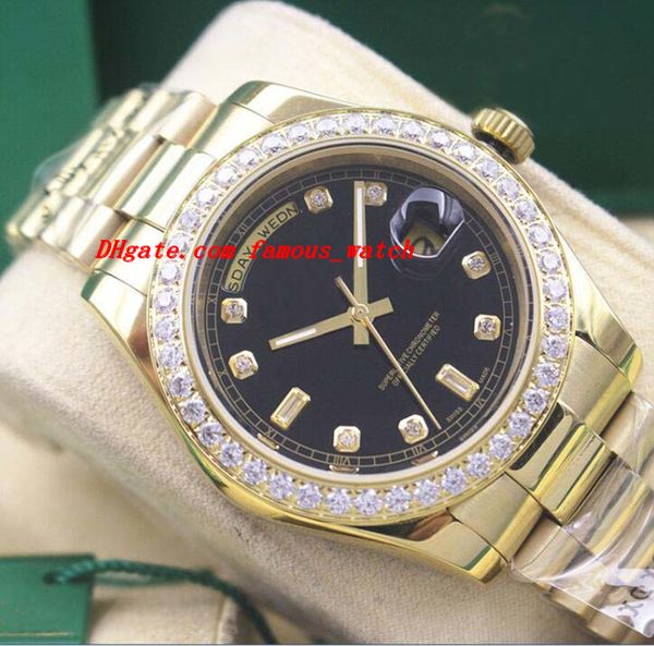 

роскошные часы новый золотой черный циферблат diamond bezel 118348 набор часов 41 мм автоматическая мода мужские часы наручные часы, Slivery;brown