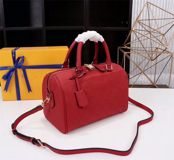 

2017 fashion women shoulder bags genunie leather pillow 30 35 speedy key handbags totes bag m41526 cx#11 lock and empreinte with wallet dcen, Red;black