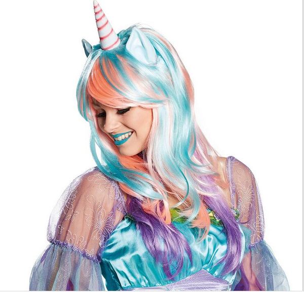 2017 New Cosplay Rainbow Dash Multi Color Heat Resistant Synthetic