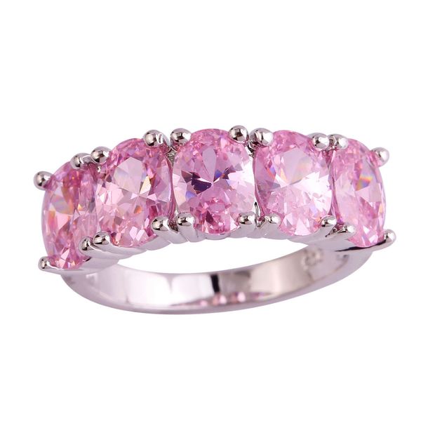 

fangle 925 jewelry oval gems pink z silver ring size 6 7 8 9 10 women rings wholesale, Golden;silver