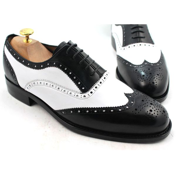 

men dress shoes men's shoes custom handmade shoes genuine calf leather oxford shoes wingtip brogue shoes color split hd-n112, Black