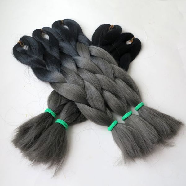 

kanekalon ombre braiding hair crochet braids 24inch 100g blackdark grey two tone synthetic braiding hair extensions5380928, Black
