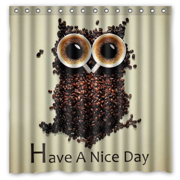 2019 Have A Nice Day Owl Design Shower Curtain Size 180 X 180 Cm