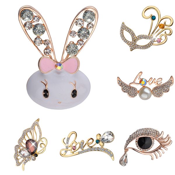 

brooches for women fashion rhinestone brooch animal rabbit spider ballet girl angle love butterfly wedding pins broches, Gray