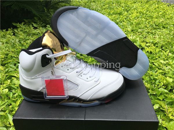 

new 5 olympic white black gold women men basketball shoes sneakers v 5s olympic gold tongue sport shoes high quality