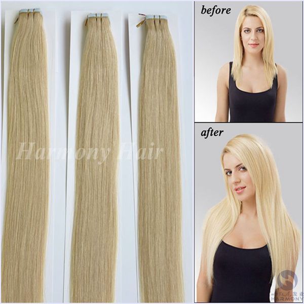 

tape hair extensions 20pcs brazilian straight pu skin weft hair 16" 18" 20" 22" tape in human hair extensions, Black